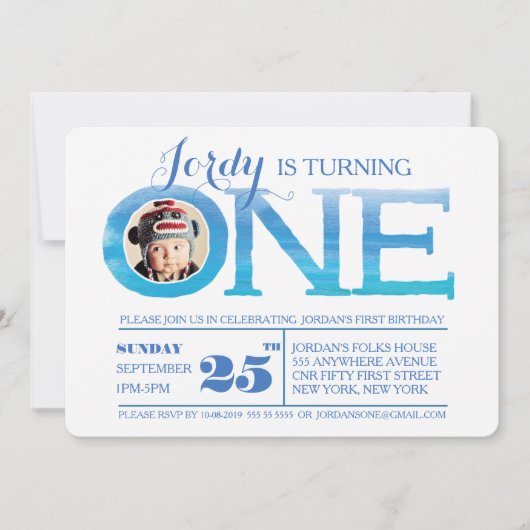 1er anniversaire Ombre aquarelle une invitation ph (Devant)