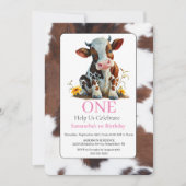 1er anniversaire Pink Baby Cow Invitation (Devant)