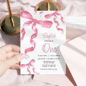 1er anniversaire Pink Bow Invitation
