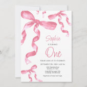 1er anniversaire Pink Bow Invitation (Devant)