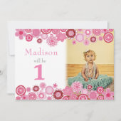 1er anniversaire Pink Party Invitation Carte photo (Devant)