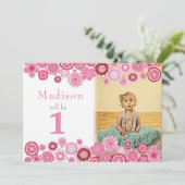 1er anniversaire Pink Party Invitation Carte photo (Debout devant)