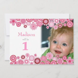 1er anniversaire Pink Party Invitation Carte photo