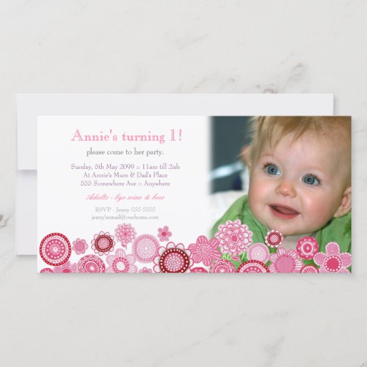 1er anniversaire Pink Party Invitation Carte photo (Devant)