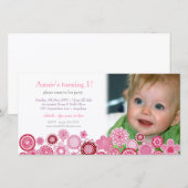 1er anniversaire Pink Party Invitation Carte photo (Devant / Derrière)