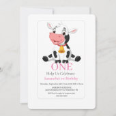 1er anniversaire Pink White Baby Cow Invitation (Devant)