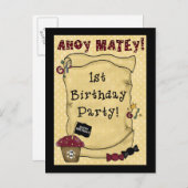 1er anniversaire Pirate Invitations (Devant / Derrière)