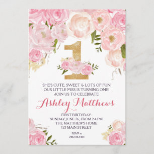 1ER anniversaire PREMIER BELLE Invitation Florale,