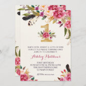 1ER anniversaire PREMIER BELLE Invitation Florale, (Devant / Derrière)