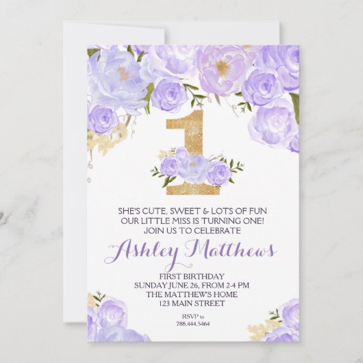 1ER anniversaire PREMIÈRE BELLE Invitation Florale (Devant)