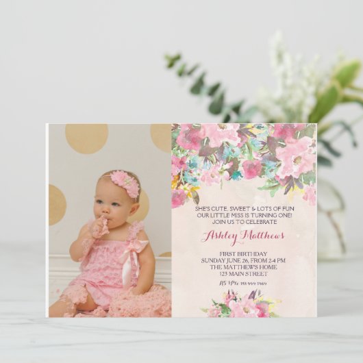 1ER anniversaire PREMIÈRE BELLE Invitation Florale (Debout devant)
