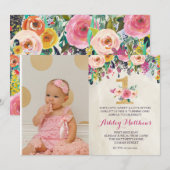 1ER anniversaire PREMIÈRE BELLE Invitation Florale (Devant / Derrière)