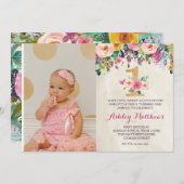 1ER anniversaire PREMIÈRE BELLE Invitation Florale (Devant / Derrière)