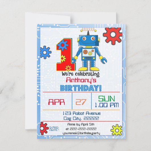 1er anniversaire Robot Invitation (Devant)