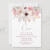 1er Anniversaire Rose Aquarelle Florale Invitation (Devant)