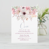 1er Anniversaire Rose Aquarelle Florale Invitation (Debout devant)