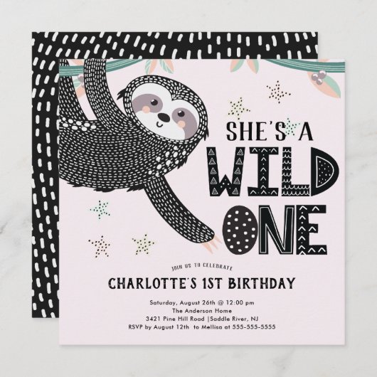 1er anniversaire Sloth Birthday Invitation (Devant / Derrière)