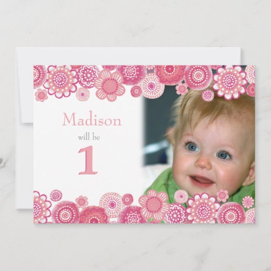 1er anniversaire Soft Pink Party Invitation Carte  (Devant)