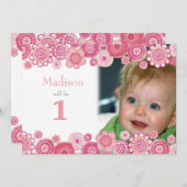 1er anniversaire Soft Pink Party Invitation Carte  (Devant / Derrière)