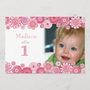 1er anniversaire Soft Pink Party Invitation Carte 