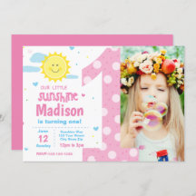 1er anniversaire Sunshine Party invitation avec ph