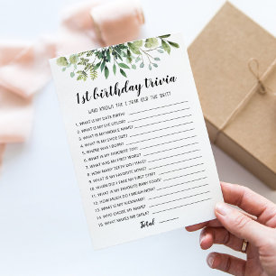 1er anniversaire Trivia éditable jeu Carte