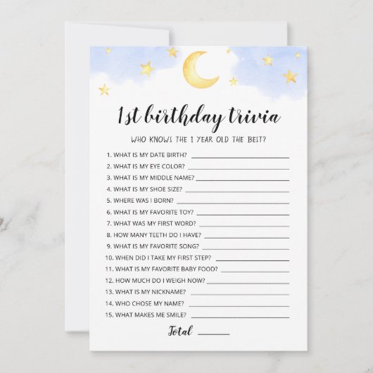 1er anniversaire Trivia éditable jeu Carte (Devant)