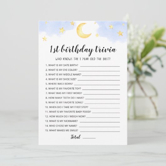 1er anniversaire Trivia éditable jeu Carte (Debout devant)