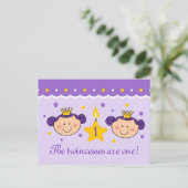 1er anniversaire Twincess Invitation Carte postale (Debout devant)