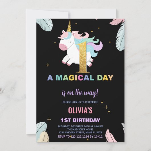 1er anniversaire Unicorn Anniversaire Invitations (Devant)