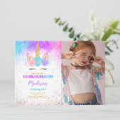 1er anniversaire Unicorn Party Photo Invitation (Debout devant)