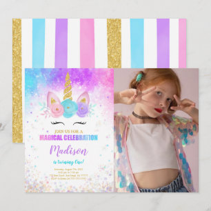 1er anniversaire Unicorn Party Photo Invitation