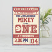 1er anniversaire Vintage Invitation de baseball (Debout devant)