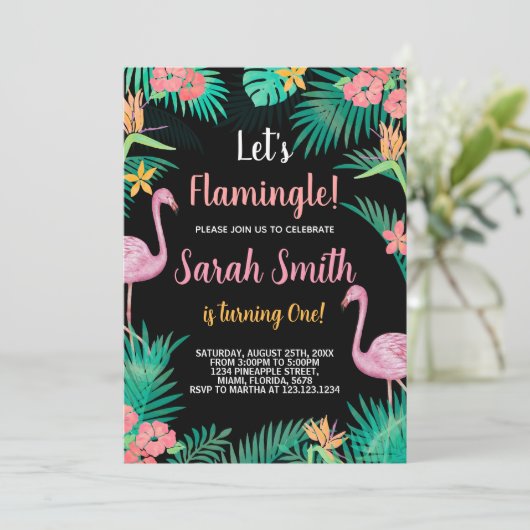 1er Flamant rose rose Invitations d'anniversaire (Debout devant)