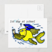 1er Jour à l'école amusant carte de voeux caricatu (Devant / Derrière)