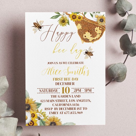 1er Jour de l'abeille Anniversaire Invitation Bumb