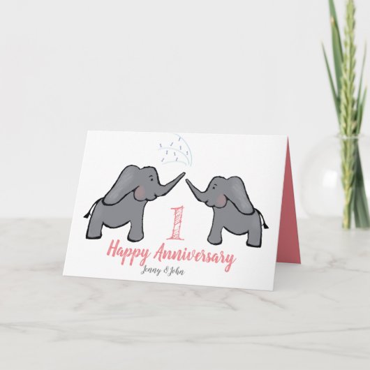 1er mariage anniversaire papier carte d'éléphant m (Devant)