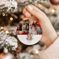 1er Noël de bébé Photo Licorne rose or
