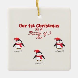 1er Noël en famille de 3 ornements de pingouins