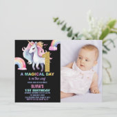 1er Rainbow Unicorn Anniversaire Invitations avec (Debout devant)