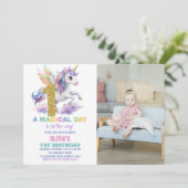 1er Rainbow Unicorn Anniversaire Invitations avec (Debout devant)