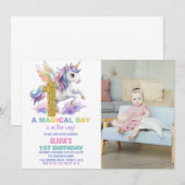 1er Rainbow Unicorn Anniversaire Invitations avec (Devant / Derrière)