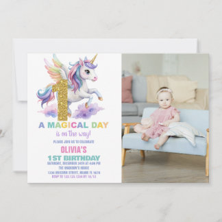 1er Rainbow Unicorn Anniversaire Invitations avec
