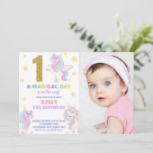 1er Rainbow Unicorn Anniversaire Invitations avec (Debout devant)