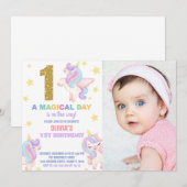 1er Rainbow Unicorn Anniversaire Invitations avec (Devant / Derrière)