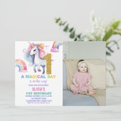 1er Rainbow Unicorn Anniversaire Invitations avec (Debout devant)