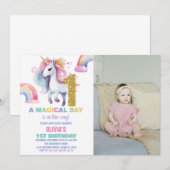 1er Rainbow Unicorn Anniversaire Invitations avec (Devant / Derrière)