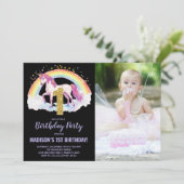 1er Rainbow Unicorn Birthday Invitations photo (Debout devant)
