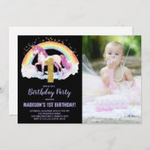 1er Rainbow Unicorn Birthday Invitations photo (Devant / Derrière)