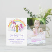1er Rainbow Unicorn Birthday Invitations photo (Debout devant)